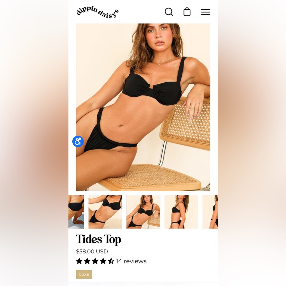Dippin Daisy’s Tides Underwire Bralette Black Top - XS